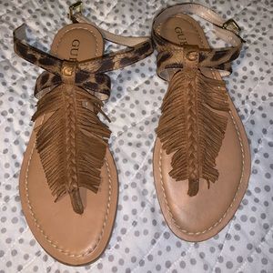 Leopard and Fringe Guess Sandals